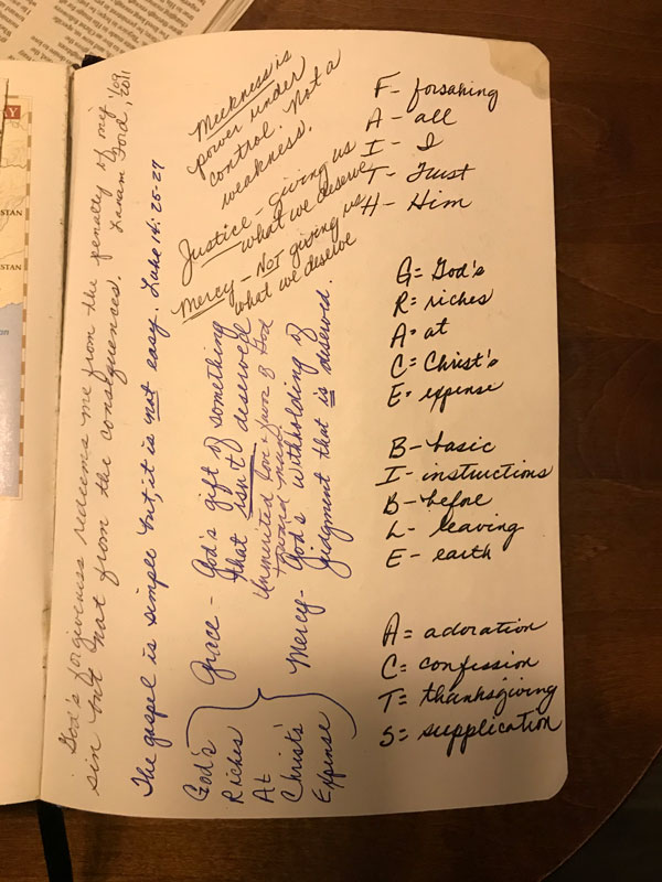 Photo of notes made on a blank book page